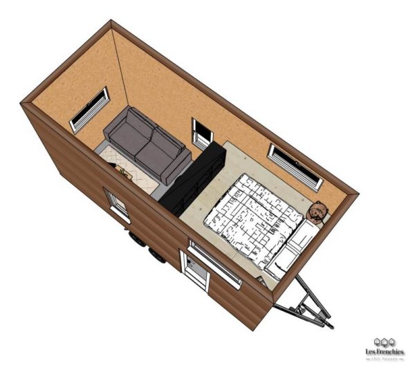 SmarT'iny avec mezzanine, exemple d'aménagement tiny house