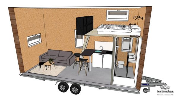 SmarT'iny avec mezzanine, exemple d'aménagement tiny house